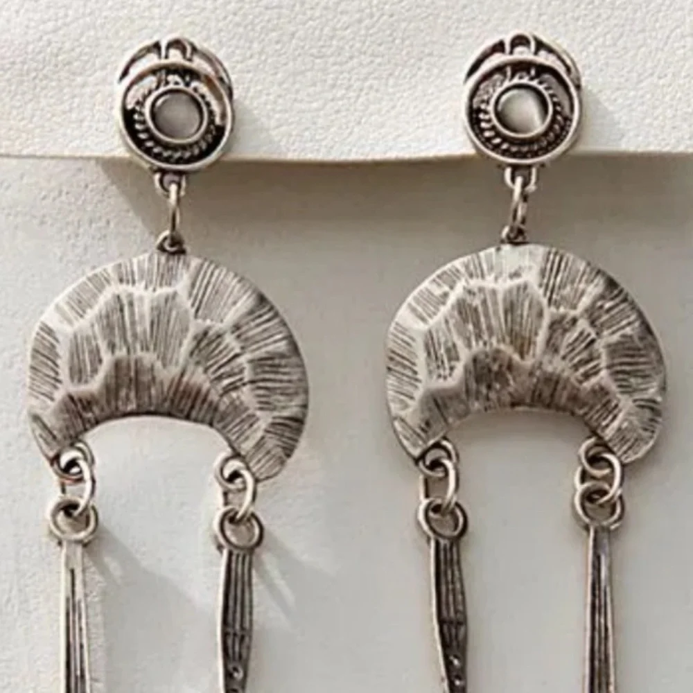 Free People Back To Brooklyn Dangle Silver Tone Boho Earrings - Picture 5 of 12